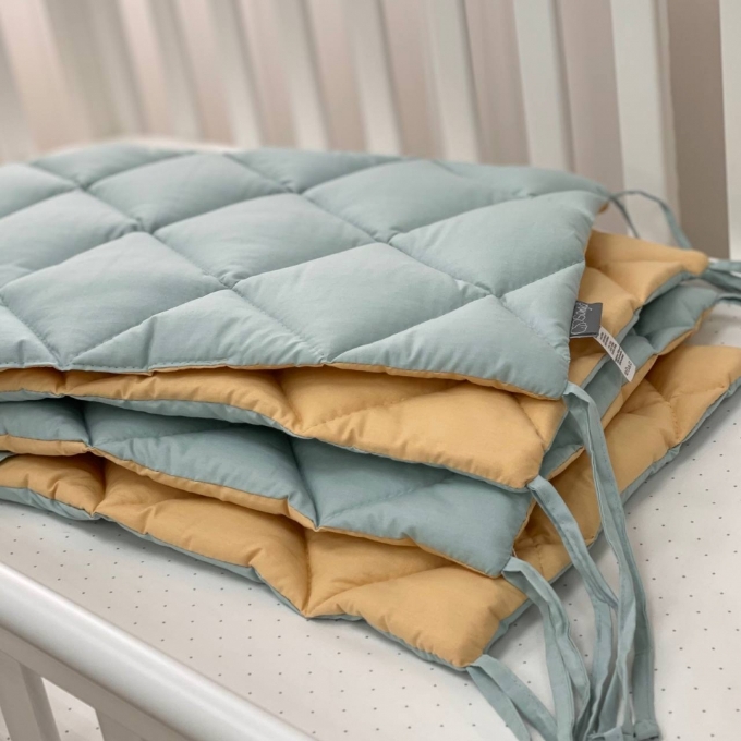 Protectie laterata patut bebe din 4 piese menta-mustar (7)